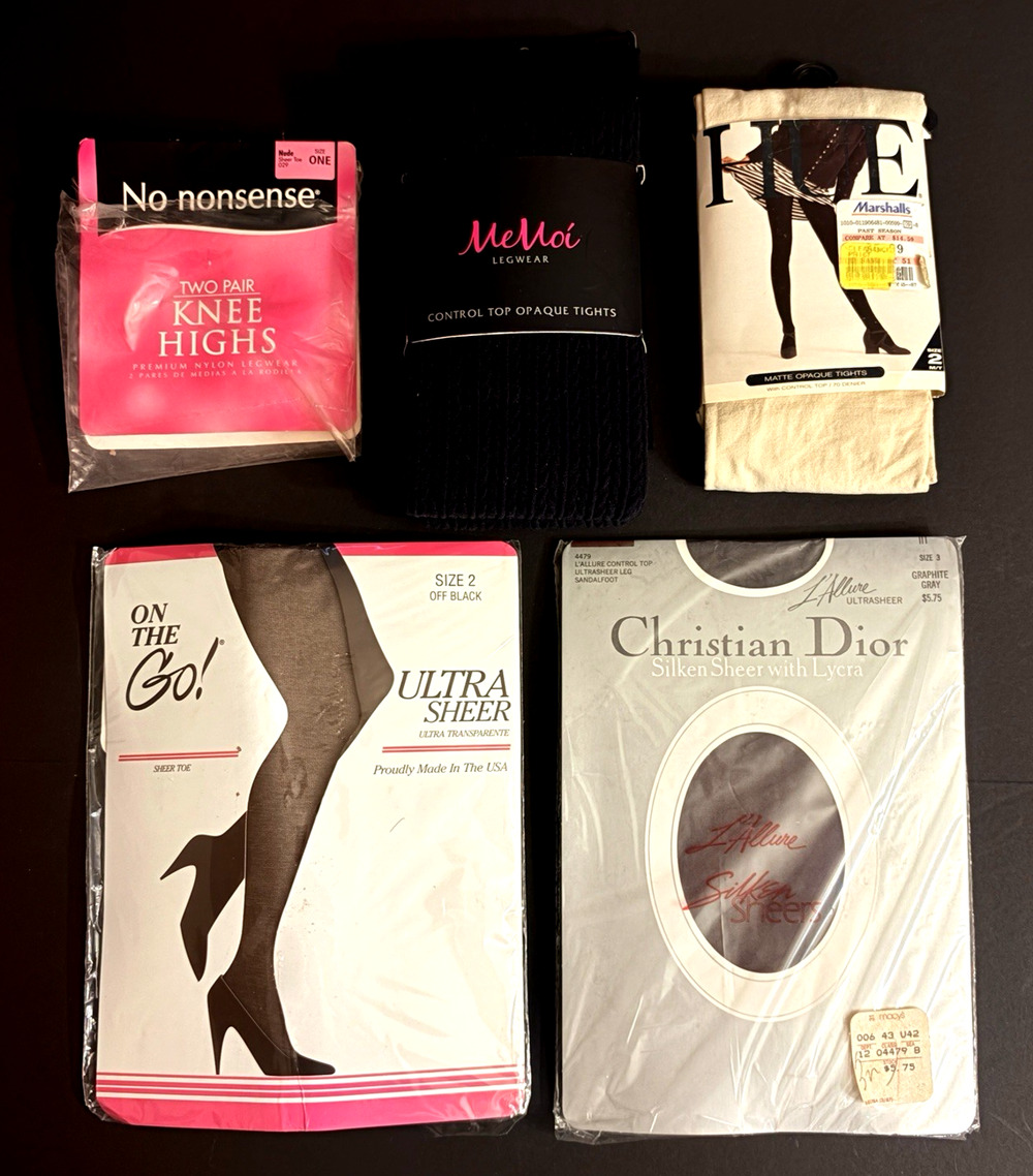 Lot of five pairs of mixed ladies' tights / pantyhose mostly new in wrapper